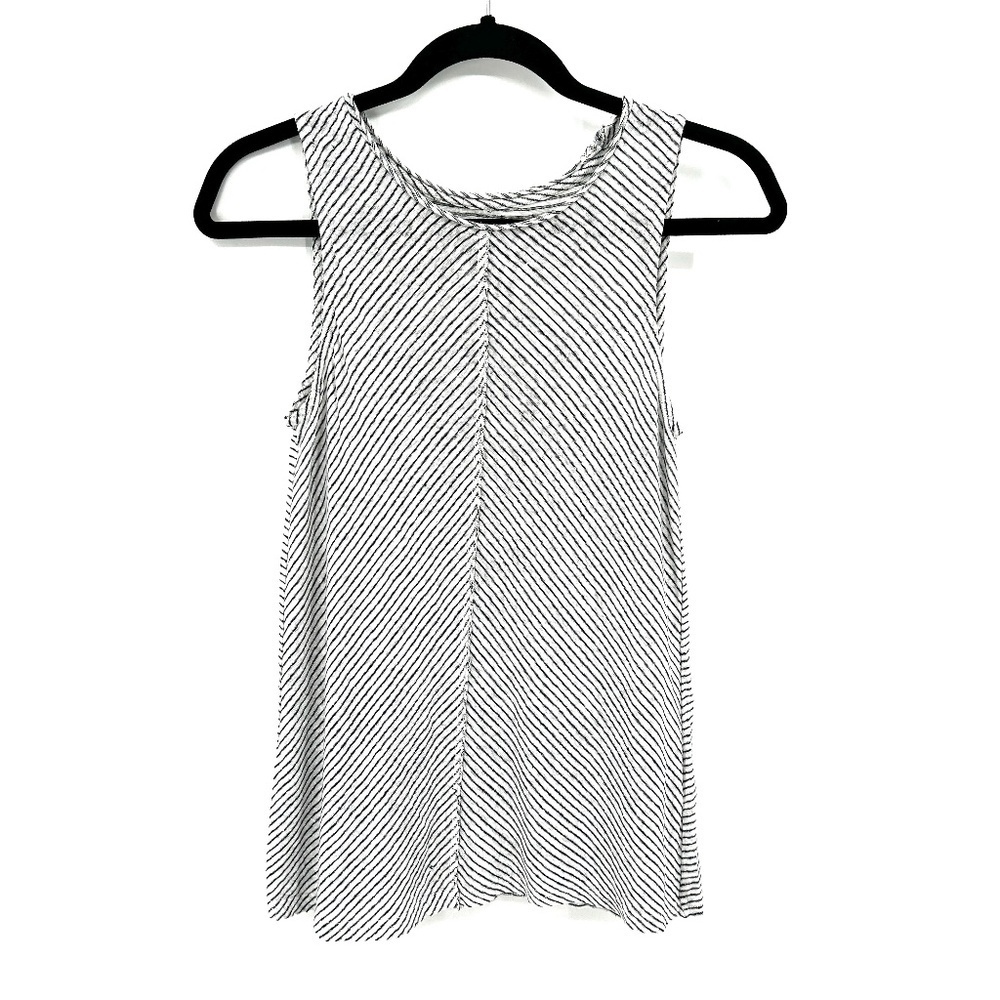 SUNDANCE White Black Striped 100% Linen Raw Hem Summer Tank Top Size Small